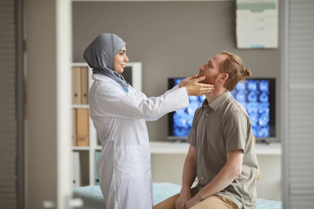 Dr. holding medical exam of Young patient