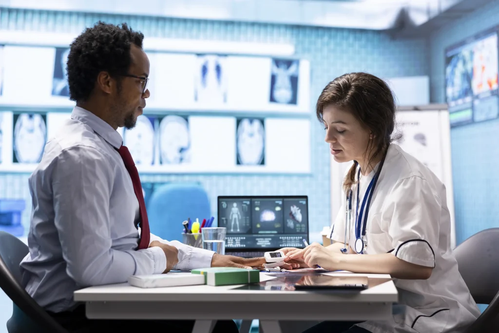 Physician check up with patient