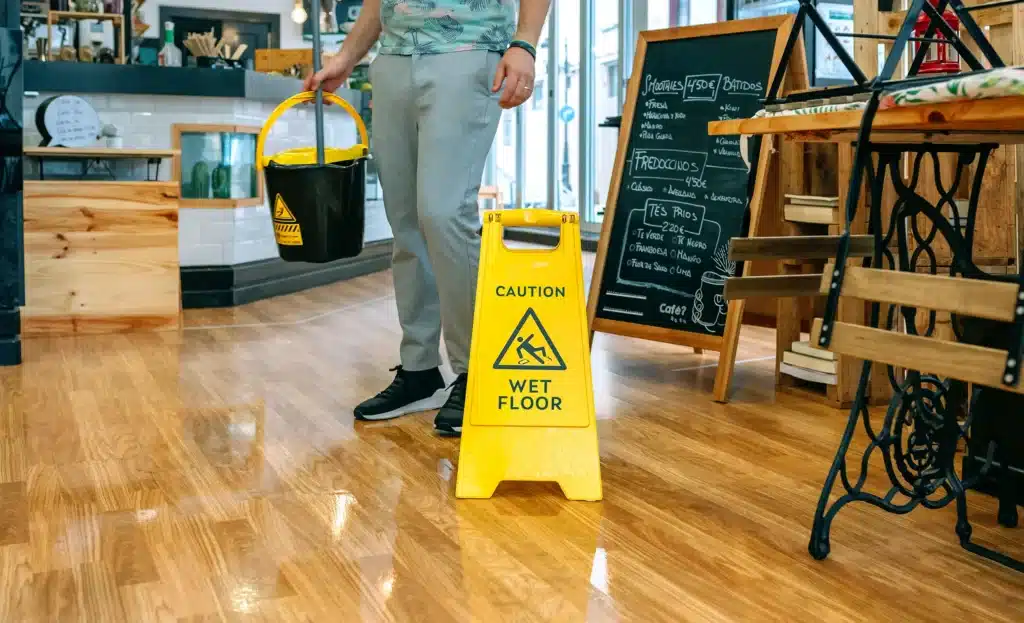 Wet floor sign in store